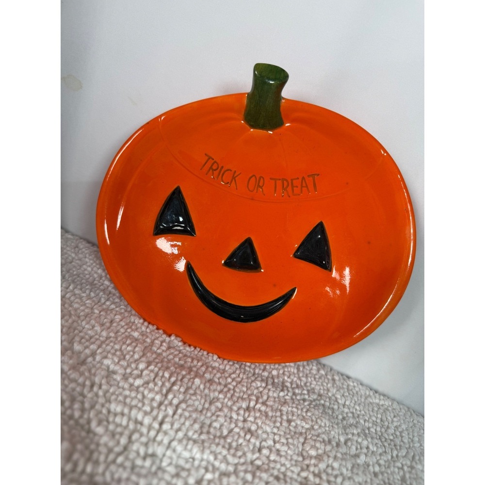 VTG Ceramic Pumpkin‎ Dish Candy Bowl Trick Or Treat Halloween Decoration